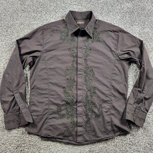 7 Diamonds Shirt Mens 2XL Brown Button Up Embroidered Western Cowboy Read*